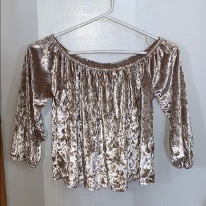 GOLD VELVET HOLLISTER OFF THE SHOULDER TOP